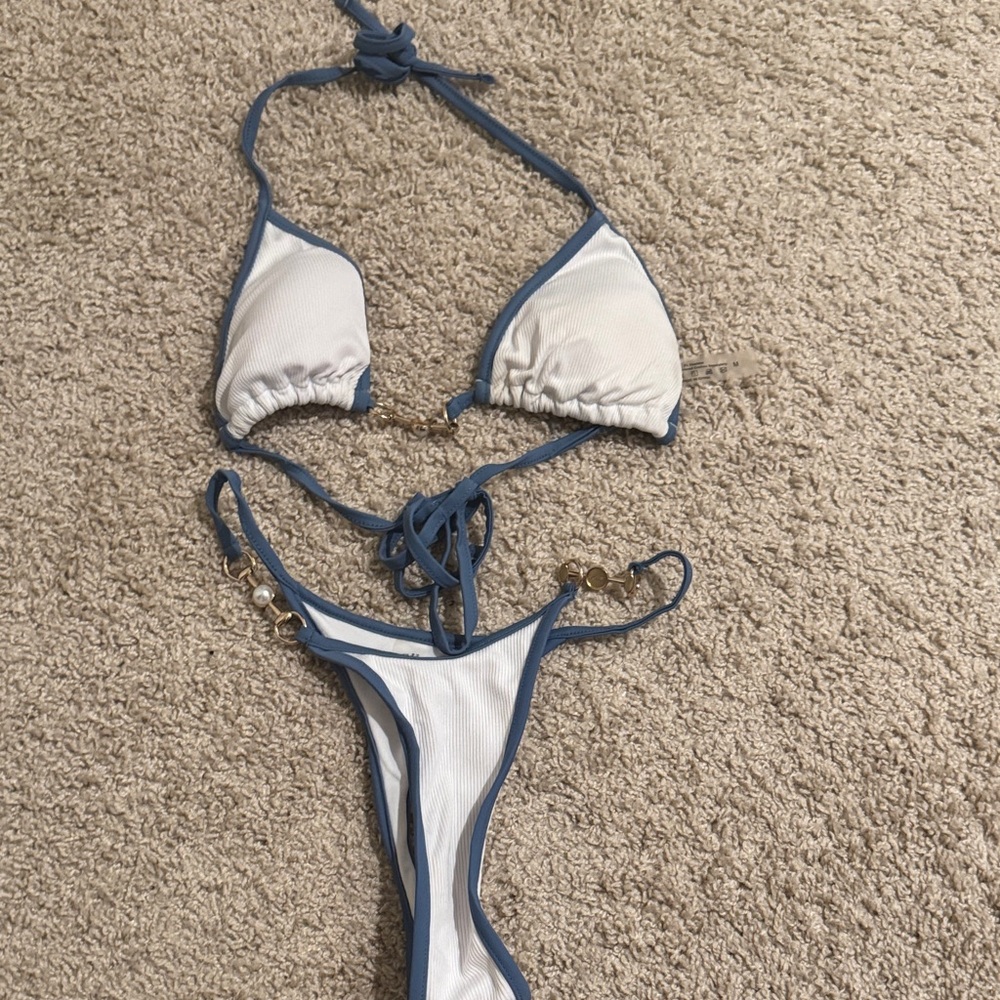 SHEIN White and Blue Bikini Bottom